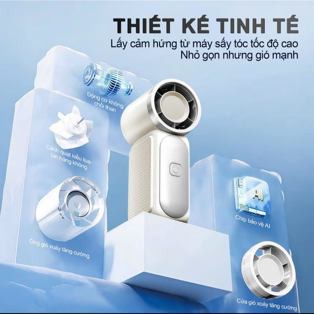 Quạt cầm tay S1 Mini tốc độ cao, 100 mức gió, pin 1800mAh làm mát nhanh, quạt tích điện S1 Mini Thiết Kế Đẹp Tiện Dụng