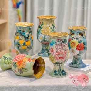 Bình Hoa Gốm Sứ Bát Tràng Dáng Ly Thon Nhiều Mẫu Họa Tiết Cao 25cm Decor GomDecorTSC