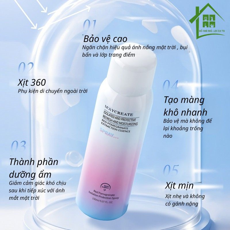 Xịt Chống Nắng Nâng Tone Maycreate 150ml – Dưỡng Ẩm và Hỗ Trợ Makeup