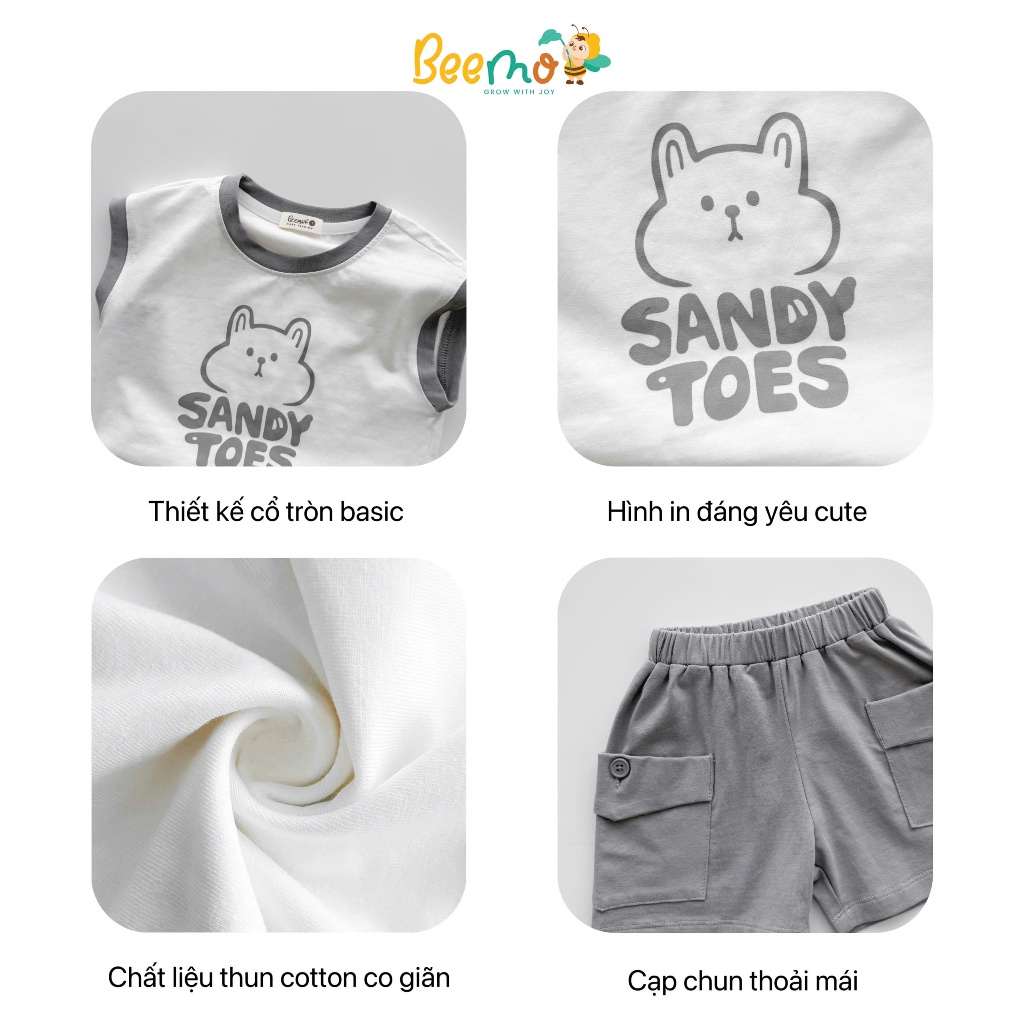 Bộ ba lỗ cotton in hoạ tiết mềm mát cho bé, bộ thun ba lỗ cotton mềm mát cho bé