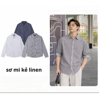 (A-1)[Giá MỞ BÁN] Áo Sơ Mi Nam Dài Tay LINEN kẻ sọc Form hơi Rộng Cổ Đức Mát Mẻ, Thấm hút mồ hôi, đi biển, mùa hè