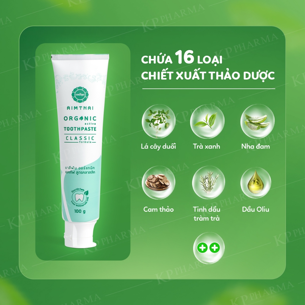 Kem Đánh Răng AimThai Thảo Dược – Organic 16 Chiết Xuất – Dịu Ê Buốt & Giữ Khoang Miệng Thoải Mái