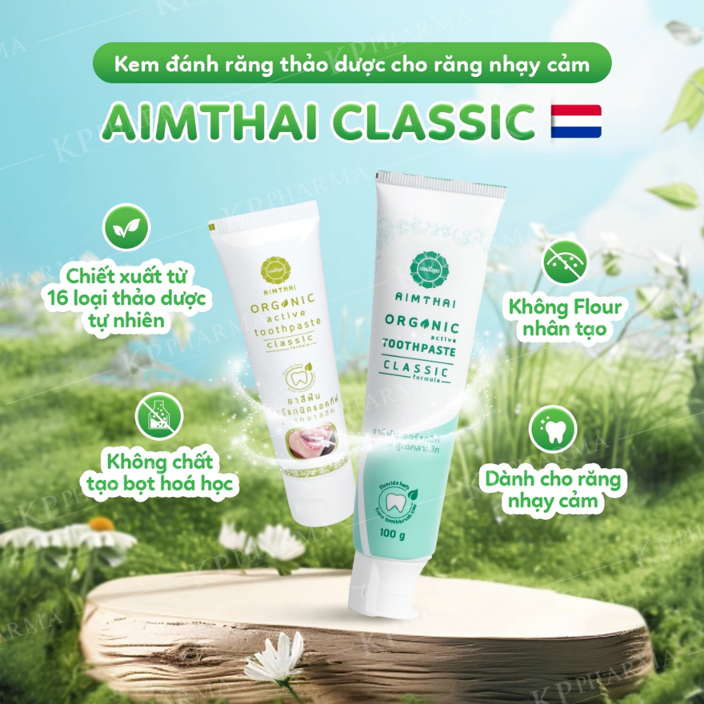Kem Đánh Răng AimThai Thảo Dược – Organic 16 Chiết Xuất – Dịu Ê Buốt & Giữ Khoang Miệng Thoải Mái