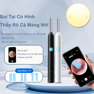 Que Lấy Ráy Tai Thông Minh Có Đèn LED & Camera 8MP, Kết Nối WiFi, Xem Hình Ảnh Rõ Nét Trên App, Đầu Mềm An Toàn