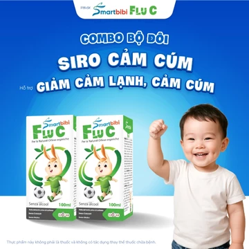 Combo 2 Siro Ho Smartbibi Flu C - TPBVSK Siro Giảm Ho, Đau Rát Họng, Viêm Họng Do Cảm Lạnh, Cảm Cúm Cho Bé 100ml