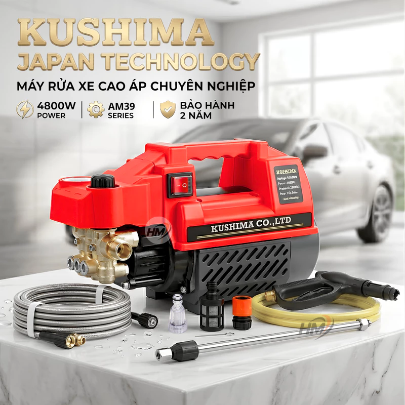 Máy rửa xe áp lực cao KUSHIMA AM39 Có chỉnh áp, Công suất cao - Tặng kèm bình tạo bọt và nối dài — ảnh 1