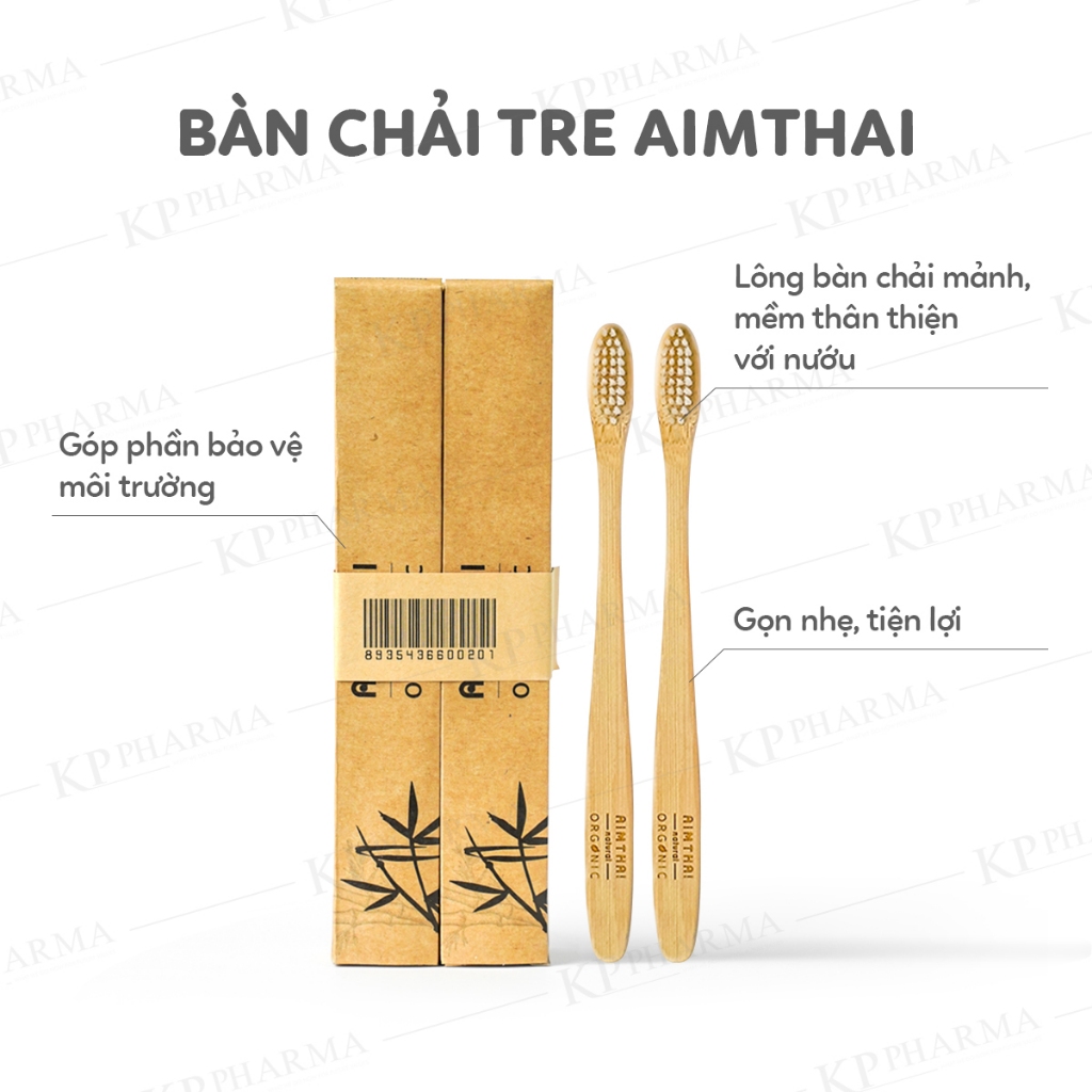 Bàn chải tre AimThai – Lông mềm êm nướu – Thân tre tự nhiên – Giảm rác thải nhựa