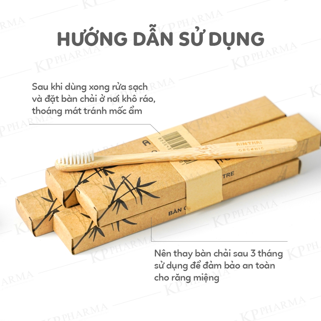 Bàn chải tre AimThai – Lông mềm êm nướu – Thân tre tự nhiên – Giảm rác thải nhựa