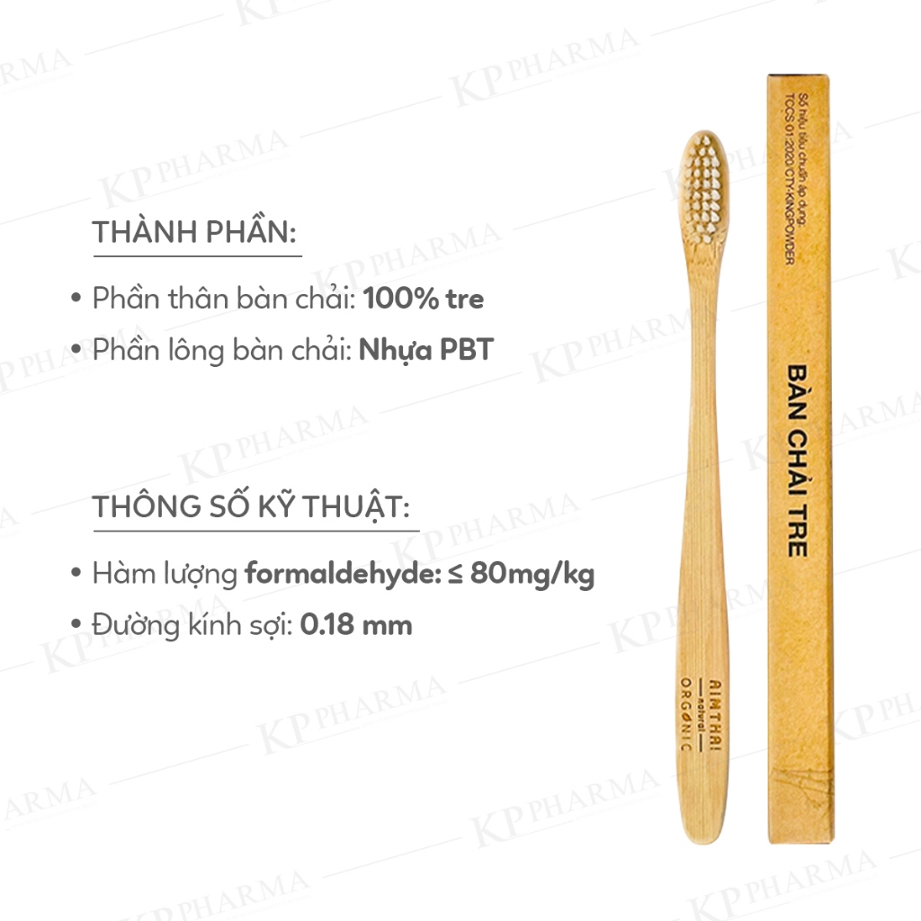 Bàn chải tre AimThai – Lông mềm êm nướu – Thân tre tự nhiên – Giảm rác thải nhựa