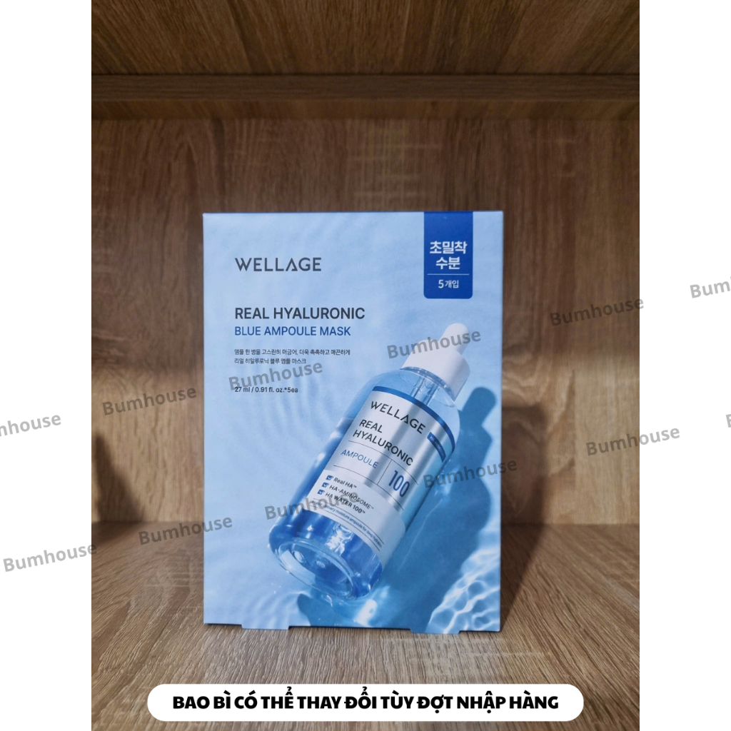Combo 5 Mặt Nạ Cấp Ẩm Wellage Real Hyaluronic Blue Ampoule Mask HA 27ml