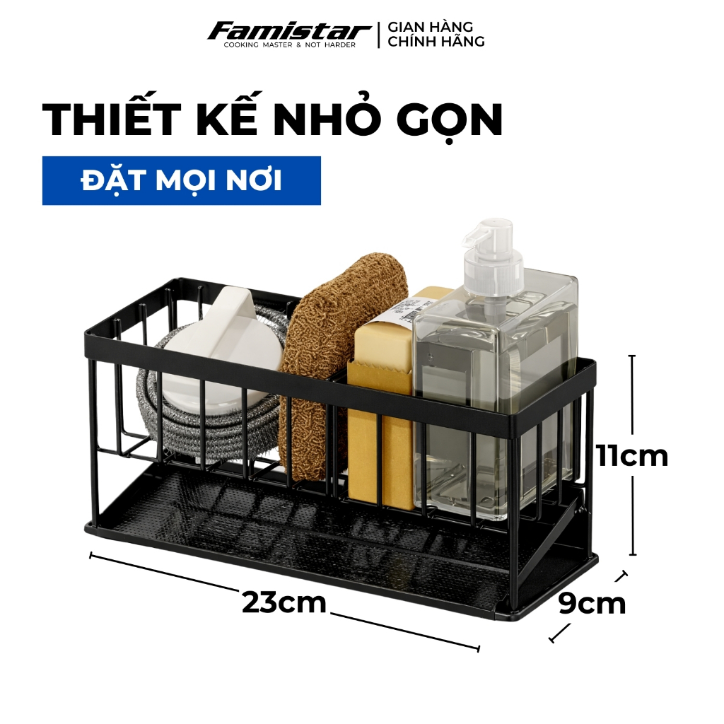 Kệ Để Đồ Rửa Chén Đen Sơn Tĩnh Điện Có Khay Hứng Nước Famistar Kệ Đựng Đồ Bồn Rửa Bát Tiện Lợi LSJ02