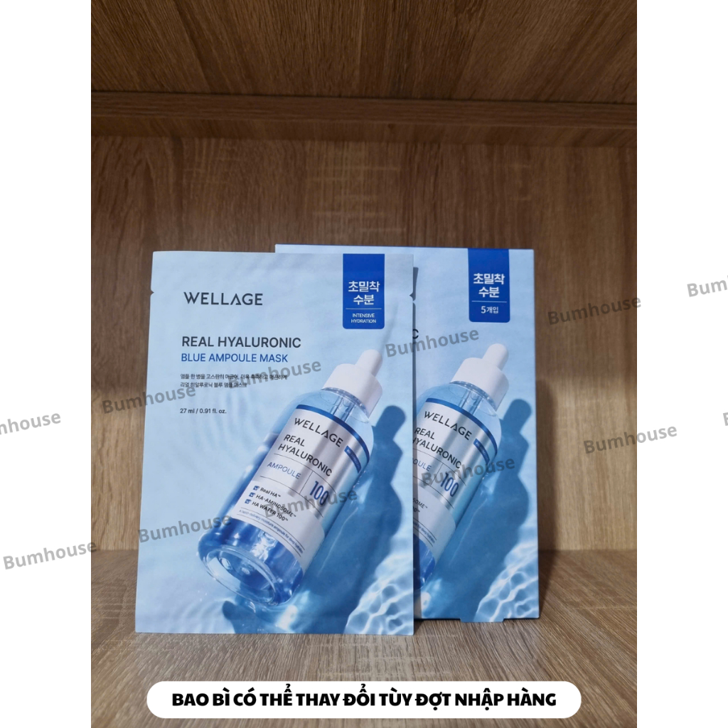 Combo 5 Mặt Nạ Cấp Ẩm Wellage Real Hyaluronic Blue Ampoule Mask HA 27ml