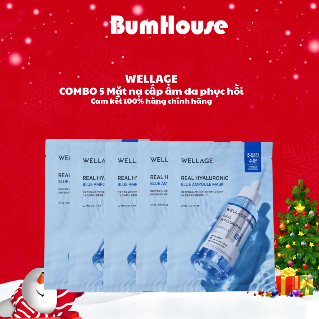 Combo 5 Mặt Nạ Cấp Ẩm Wellage Real Hyaluronic Blue Ampoule Mask HA 27ml