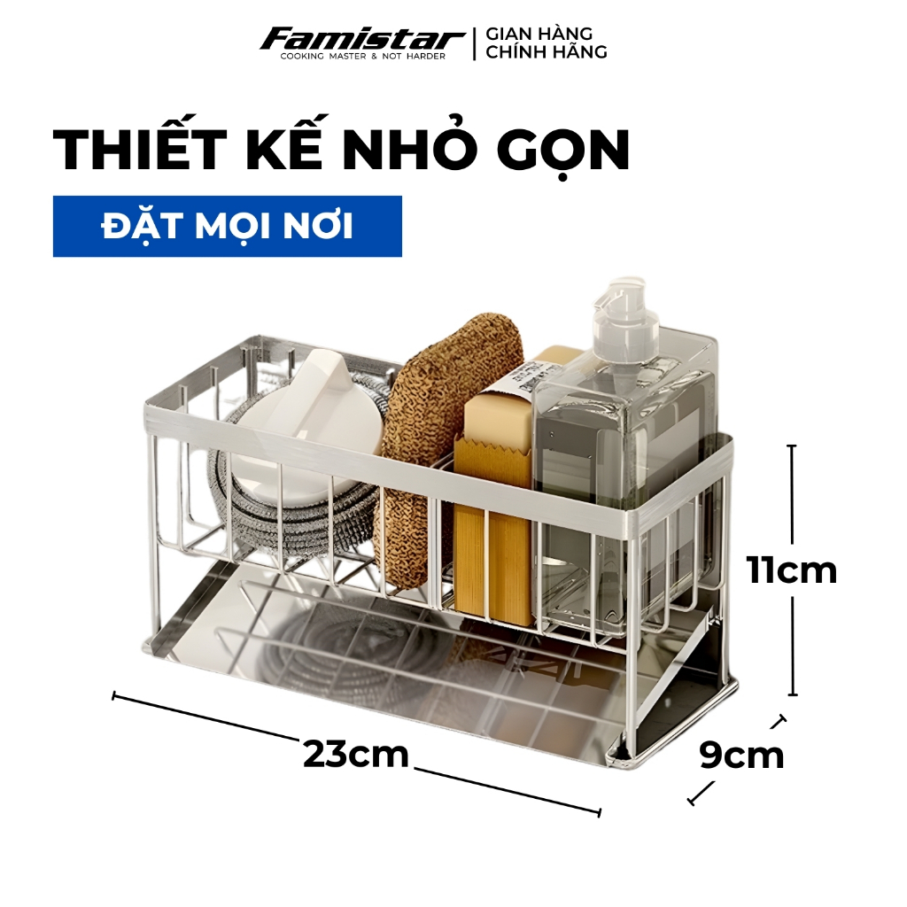 Kệ Để Đồ Rửa Chén Inox Chống Gỉ Có Khay Hứng Nước Famistar Kệ Đựng Đồ Bồn Rửa Bát Tiện Lợi LSJ01