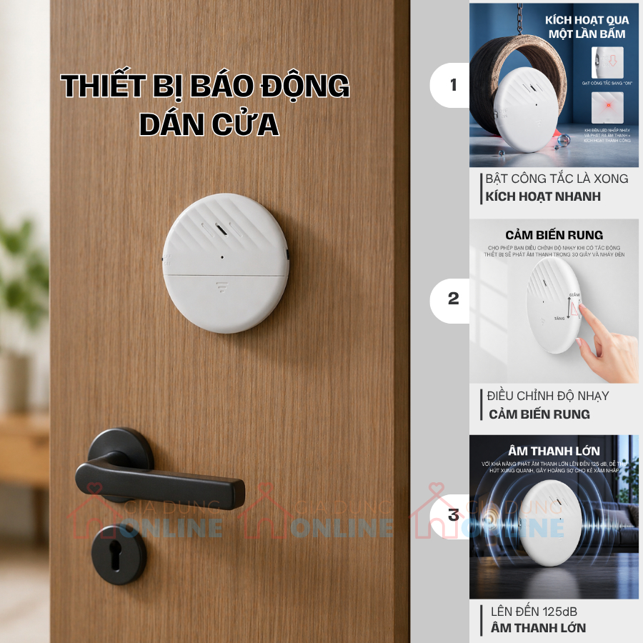 Thiết bị báo động phát âm thanh chống trộm đột nhập dán cửa dùng pin độ nhạy cao