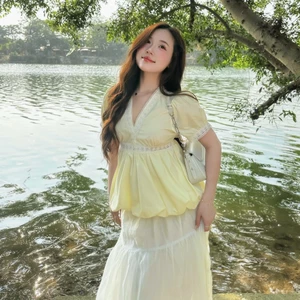 Áo babydoll LUCIA viền hoa cổ V AO773