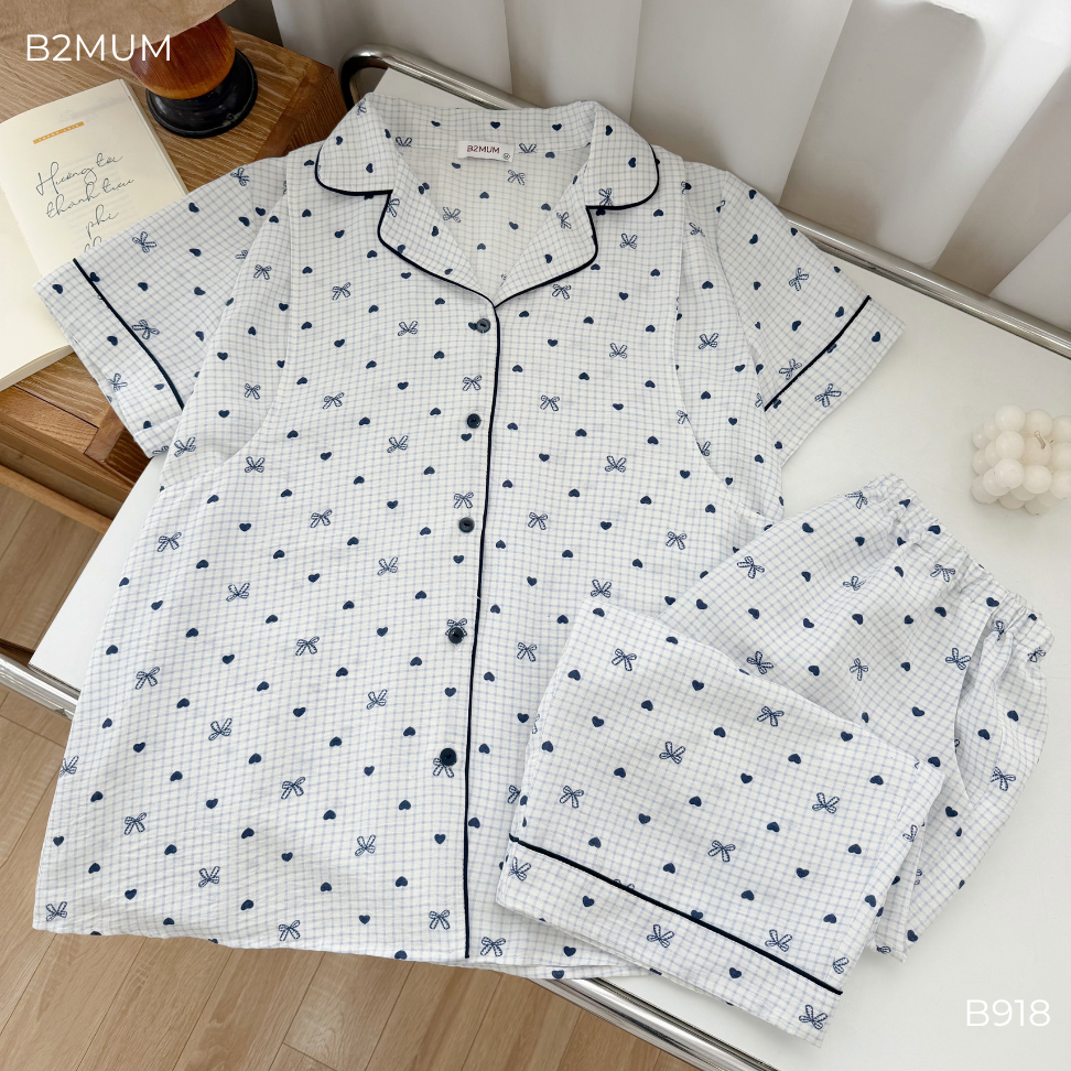 Bộ Pijama Bầu Quần Ngố, Áo Thiết Kế Mở Ngực Tiện Lợi Chất Đũi Mềm Mát Mặc Nhà Thoải Mái, Dễ Cho Bé Ti Liv Set B918 B2MUM