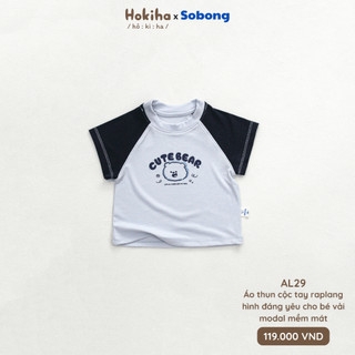 Áo cộc tay raplang phối màu hình dễ thương cho bé trai, bé gái Hokiha vải modal mềm mát size 8-17kg AL29