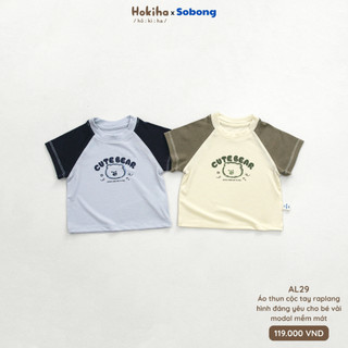 Áo cộc tay raplang phối màu hình dễ thương cho bé trai, bé gái Hokiha vải modal mềm mát size 8-17kg AL29