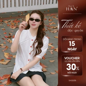 Áo Sơ Mi Trắng Ngắn Tay Cổ Tròn Thiết Kế Cách Điệu Mix Cúc Tim Đỏ HAAN Design SM2636