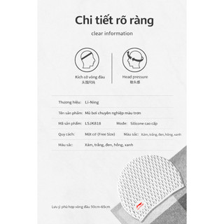 Mũ bơi LI-NING vân nổi chống tuột silicone cao cấp ôm sát đầu không đau chống nước hiệu quả