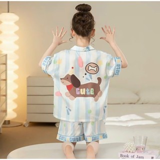 Đồ Bộ Bé Gái Mặc Nhà Cộc Tay Cao Cấp Pijama Lụa Cao Cấp Cho Bé