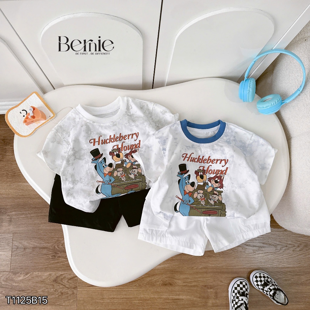 Bộ cotton loang phối quần kaki túi hộp, bộ thun in hoạ tiết Houd tinh nghịch quần kaki cá tính
