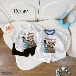 Bộ cotton loang phối quần kaki túi hộp, bộ thun in hoạ tiết Houd tinh nghịch quần kaki cá tính