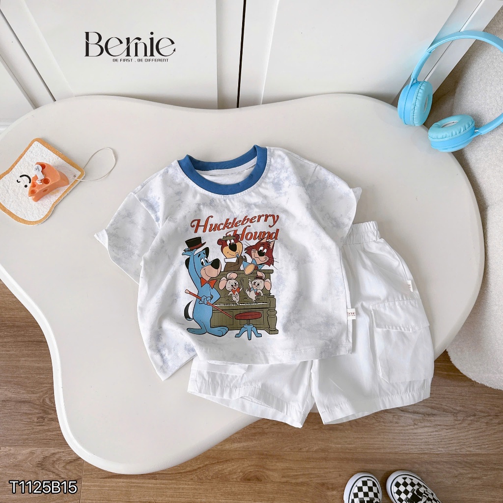 Bộ cotton loang phối quần kaki túi hộp, bộ thun in hoạ tiết Houd tinh nghịch quần kaki cá tính