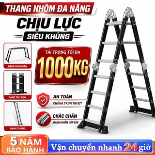 REAIM Thang gấp gọn 4 đoạn nhập khẩu 3,5 - 5,7 mét đa năng, khóa chốt tự động, Thang Nhôm Xếp Gấp Gọn Gia Đình Chữ M