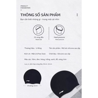 Mũ bơi silicone LI-NING trơn chống nước co giãn tốt mũ bơi nam nữ nhiều màu bơi hồ biển sông