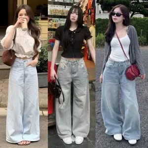 Quần Jean Nữ MIAA ỐNG RỘNG cạp cao Màu Xanh Trắng Wash Đen dáng dài chất bò RIN mềm denim BIGSIZE