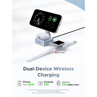 Đế sạc không dây từ tính 2 trong 1 UGREEN MagFlow | Chuẩn Qi2 25W | Tương thích MagSafe | BH 18 tháng 1 đổi 1 | 55960B