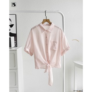Áo Sơ Mi Nữ Ngắn Tay, Buộc Vạt Trước, Form Rộng, Áo Sơ Mi Croptop Đi Biển, Đi Du Lịch