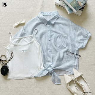 Áo Sơ Mi Nữ Ngắn Tay, Buộc Vạt Trước, Form Rộng, Áo Sơ Mi Croptop Đi Biển, Đi Du Lịch