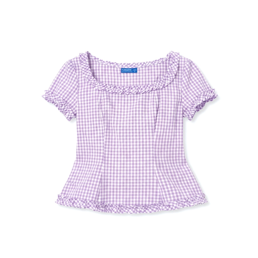 TheBlueTshirt - Áo kiểu croptop kẻ sọc caro form xoè có bèo trang trí nữ tính - Jasmine Top