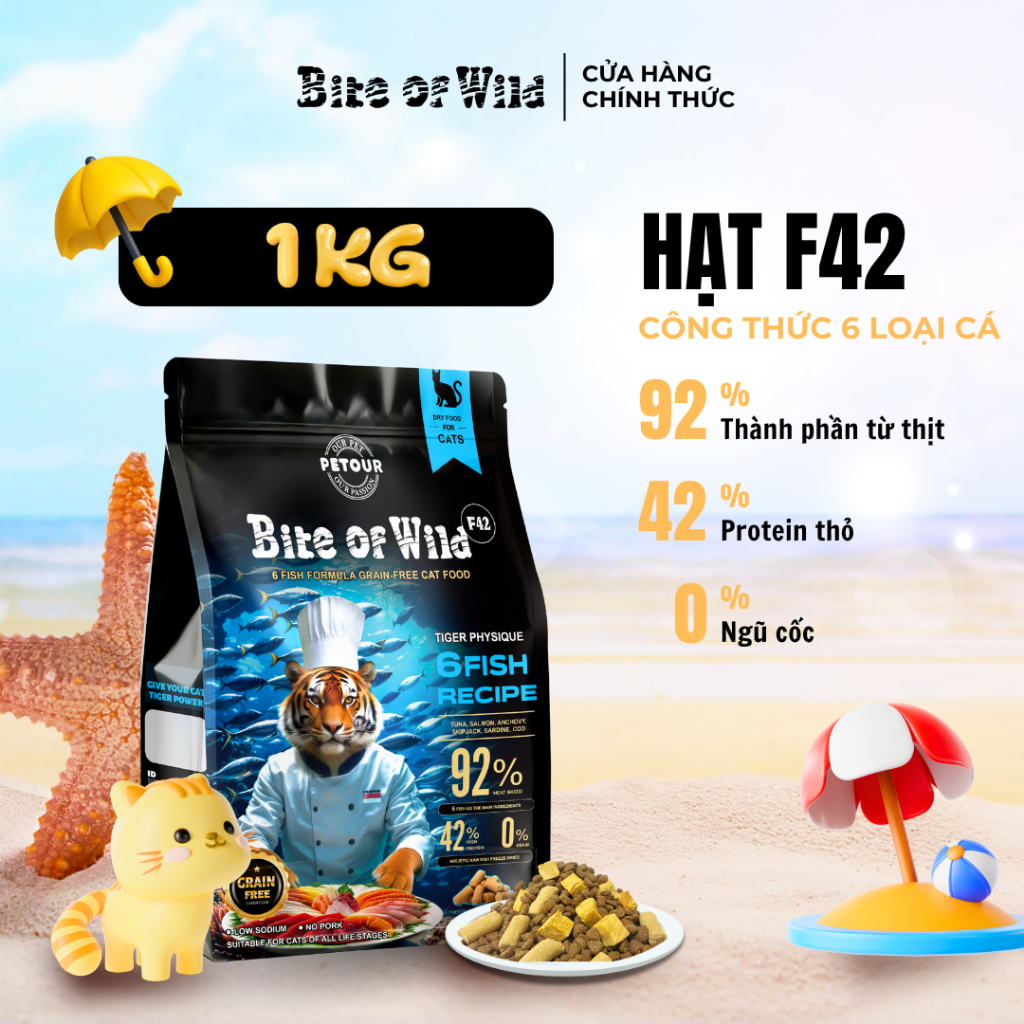 Thức Ăn Cho Mèo Bite Of Wild F42 Gói 1KG, Công Thức 6 Loại Cá, Không Ngũ Cốc Cho Mèo Mọi Lứa Tuổi