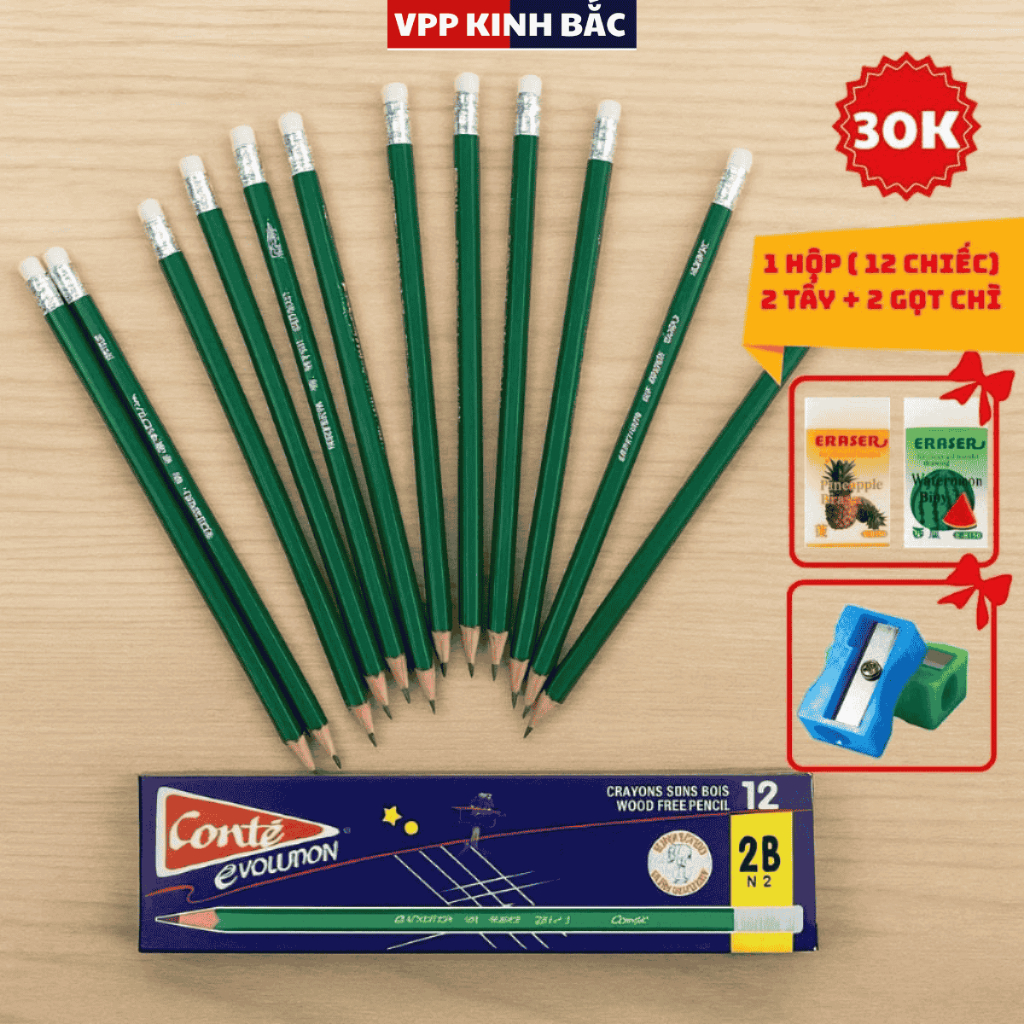 Combo Bút Chì Centa 2B (Hộp 12 chiếc) +2 tẩy+2 gọt chì - mua càng NHIỀU giá càng RẺ