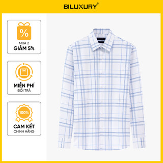 [T7_SALE 20%_HT] Áo Sơ Mi Trắng Nam Dài Tay 9SMDC575TRK Biluxury Thiết Kế Hoạ Tiết Caro Kháng Khuẩn Bền Màu