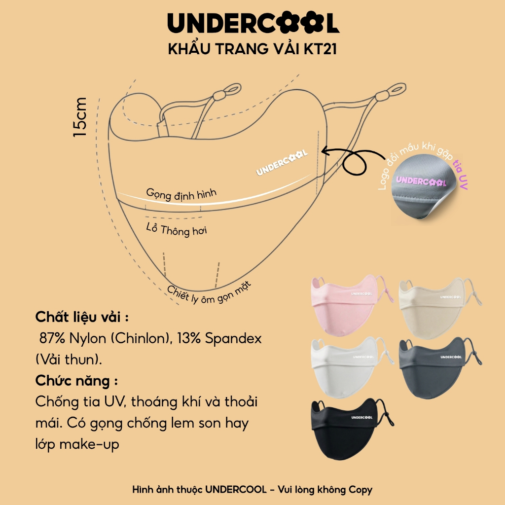 Khẩu Trang Vải Chống Tia UV Vải Thun Lạnh Cao Cấp UNDERCOOL Có Gọng Định Hình Chống Lem Son Makeup Gọn Mặt KT21