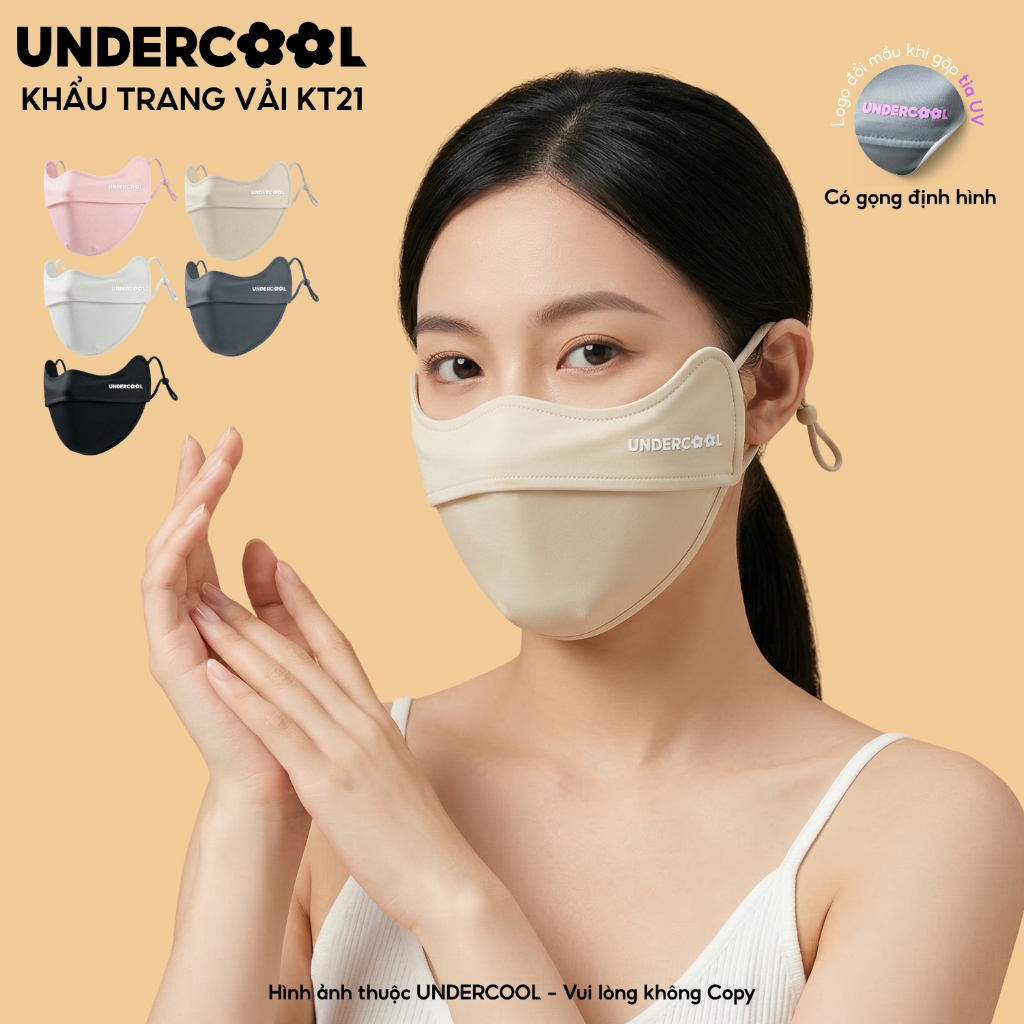 Khẩu Trang Vải Chống Tia UV Vải Thun Lạnh Cao Cấp UNDERCOOL Có Gọng Định Hình Chống Lem Son Makeup Gọn Mặt KT21