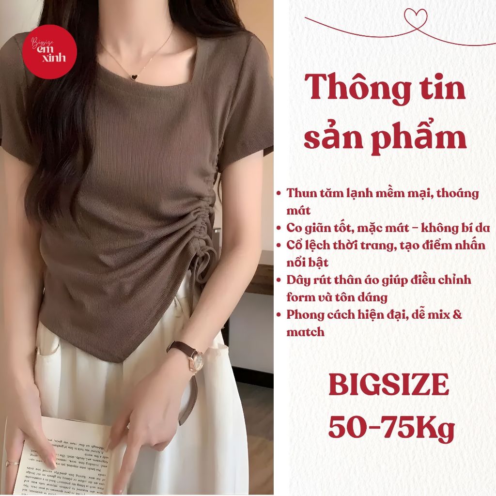 Áo Kiểu Nữ Cổ Lệch Rút Dây – Áo Nữ Thời Trang Bigsize Freesize | BS005- Em Xinh Bigsize