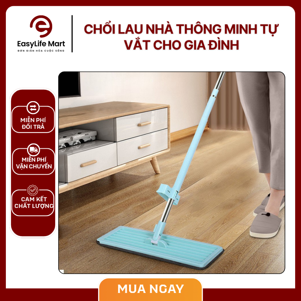 Chổi Lau Nhà Tự Vắt Đa Năng Tiết Kiệm Thời Gian, Dễ Dùng, Kèm 2 Bông Lau Hàng Cao Cấp