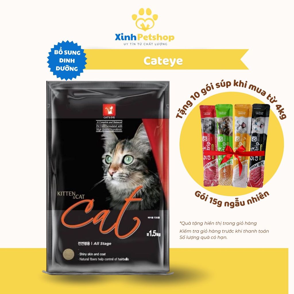 Thức Ăn Hạt Khô Cho Mèo Cateye  – Giàu Protein, Taurine Tốt Mắt & Tim Mạch, Lông Bóng Mượt