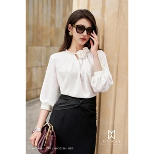 Áo Sơ Mi Cách Điệu Nữ MY WAY Tay Bông Dài Đính Hoa Sang Trọng 9MA03349B