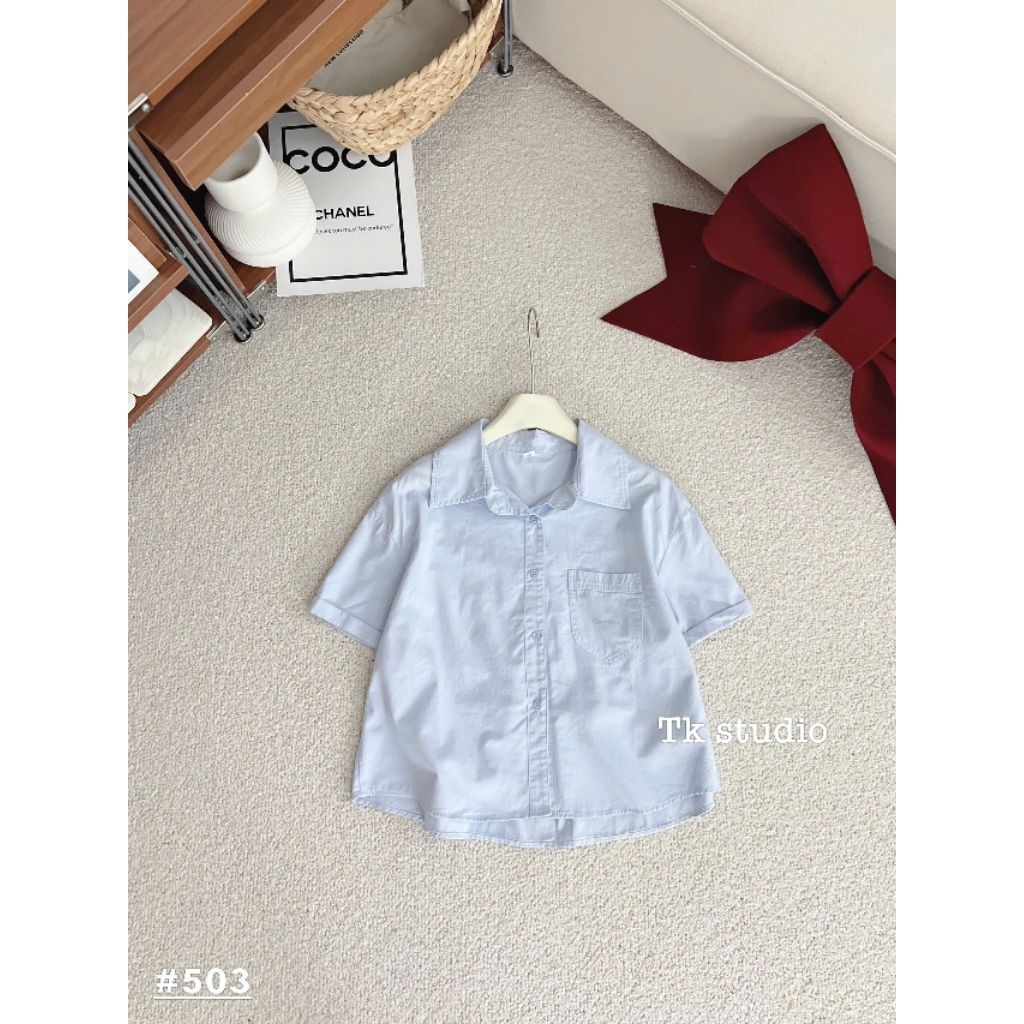 [𝑯𝒂 𝑨𝒏𝒉] Áo Sơ Mi Cộc Túi Tang Chữ QCL1