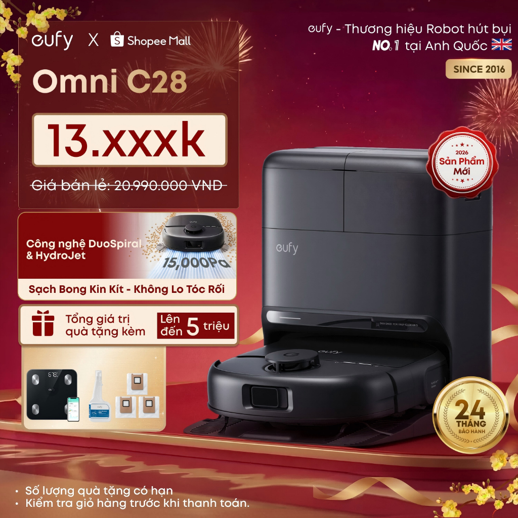 [New] Robot hút bụi lau nhà Eufy Omni C28 15. 000PA, con lăn lau sạch liên tục, tự giặt sấy giẻ, BH 24 Tháng