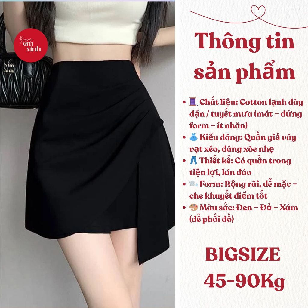Quần Giả Váy Nữ Vạt Xéo Cotton Lạnh Dày Dặn – Quần Váy Nữ Freesize Bigsize 45–90kg | BS085- Em Xinh Bigsize