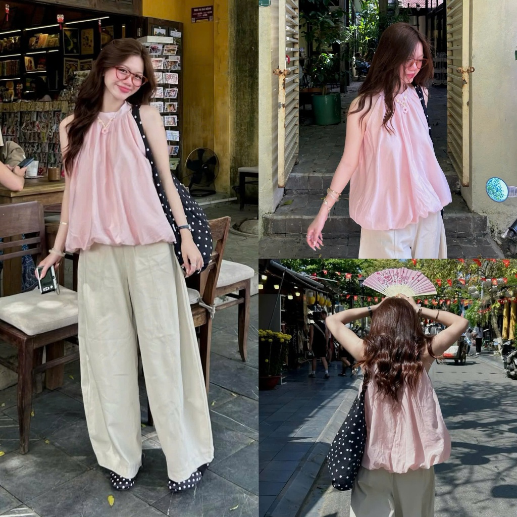 (ẢNH OLDSCHOOL) Áo yếm dáng bí tơ đũi nhăn mỏng mùa hè Suzy Top.