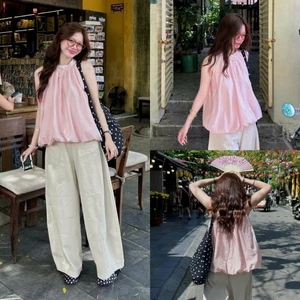 Áo yếm dáng bí tơ đũi nhăn mỏng mùa hè Suzy Top.